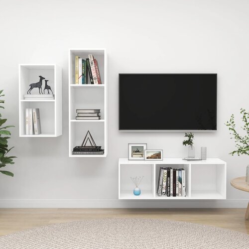 VidaXL Komplet TV omaric 3-delni bela iverna plo&amp;scaron;ča Slike