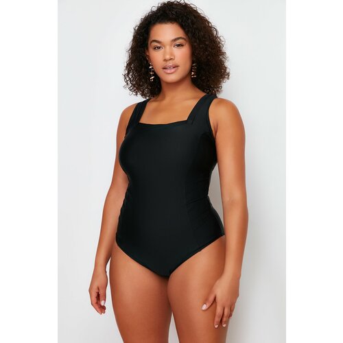 Trendyol Curve Black Square Collar Knitted Swimsuit with Recovery Effect Cene