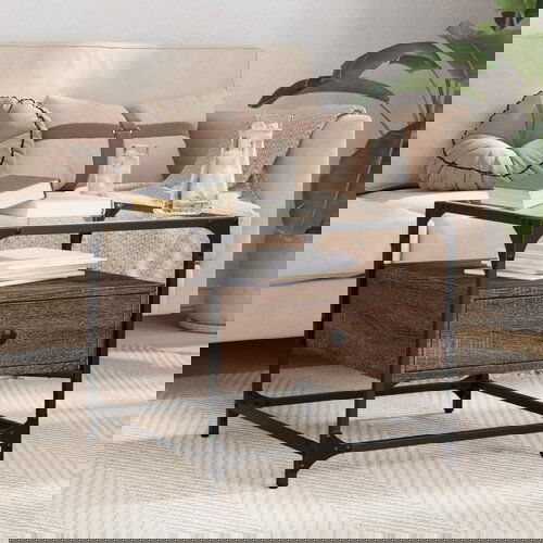 vidaXL Stolić sa staklenom površinom boja hrasta 50 x 50 x 45 cm čelik Cijene