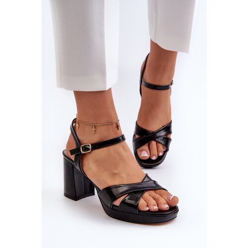 EVENTO Women&amp;#039;s High Heel Chunky Sandals Eco Leather Black Jatine Slike