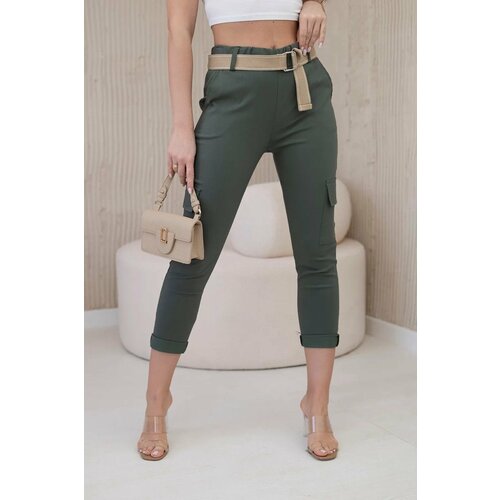 Kesi Cargo trousers with khaki belt Slike