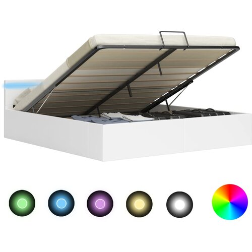 VidaXL Dvižni posteljni okvir LED belo umetno usnje 160x200 cm Slike