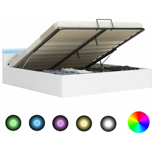vidaXL Dvižni posteljni okvir LED belo umetno usnje 160x200 cm