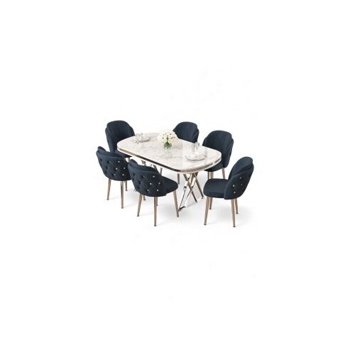 Hanah home Set trpezarijskog stola i stolica (7 delova) Zae White Marble Chrome Anthracite Cene