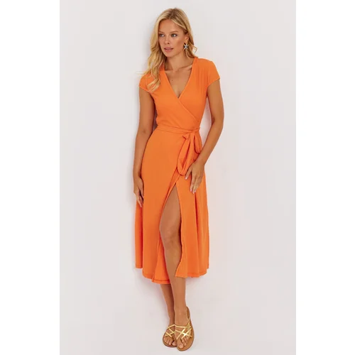 Cool & Sexy Women's Orange Double Breasted Midi Dress