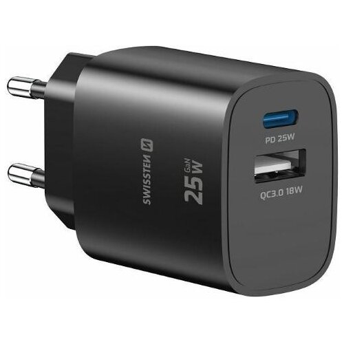 Swissten Polnilec GAN, 1X USB-C PD 25W,1xUSB-A, 18W, črn Cene