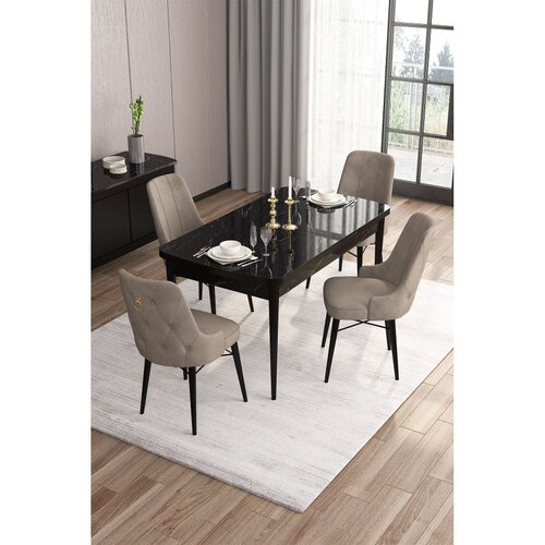Hanah home trpezarijski set Are, sto na razvlačenje i 4 stolice, ploča u dekoru crnog mermera, kapućino tkanina Babyface Cene