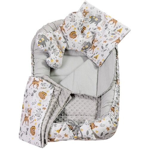 Medi Partners Cocoon in a 5-piece set (cocoon / insert / butterfly pillow / flat pillow / quilt 75x55) – Jelonki + gray minky Cene