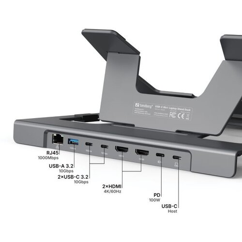 Sandberg stalak za prijenosnik s priključnom stanicom USB-C 8-u-1 Slike