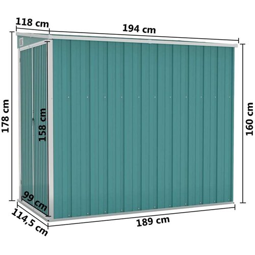 VidaXL Zidno vrtno spremi&amp;scaron;te zeleno 118 x 194 x 178 cm pocinčani čelik Slike