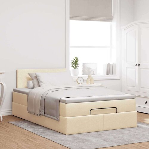 VidaXL Otomanski okvir kreveta s madracem krem 120x200cm od tkanine Slike