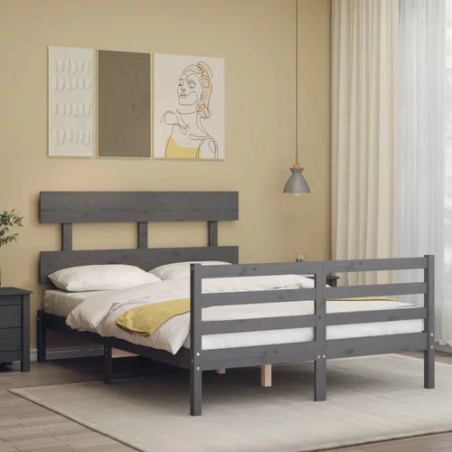 vidaXL Okvir kreveta s uzglavljem sivi 140 x 190 cm od masivnog drva