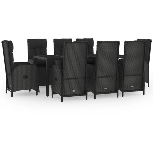  9-dijelni vrtni blagovaonski set crno-sivi od poliratana Crna Dužina stola 190 cm Slike