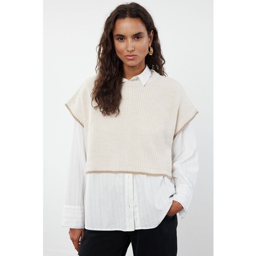 Trendyol Taş Care Collection Crop Crew Neck Knitwear Sweater Slike