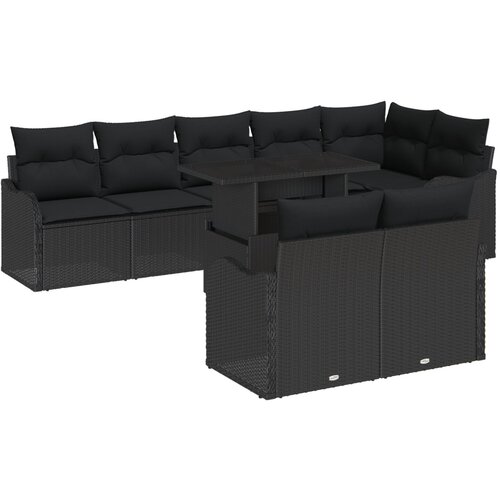VidaXL 9-delna vrtna sedežna garnitura s blazinami Črn poli ratan, 2-sedežna vrtna sofa s blazinami Črn poli ratan Slike