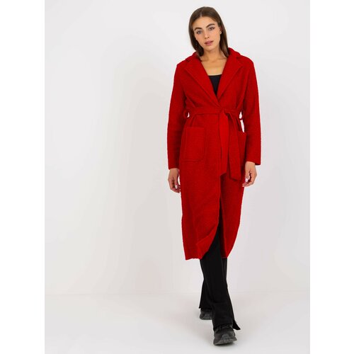 Fashion Hunters Merve OH BELLA red plush maxi coat with belt Cene