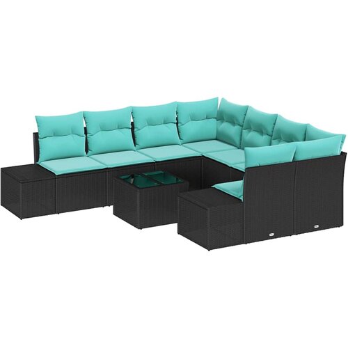 vidaXL Vrtna sedežna garnitura 9 pcs Črna in turkizna 55 x 55 x 37 cm, (5000020319) Cene