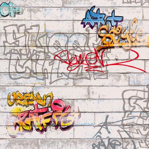 A.S. CREATION TAPETEN Tapeta iz netkane tekstilije AS CREATION Grafitti (bela, vzorec grafitija, 10,05 x 0,53 m) Slike