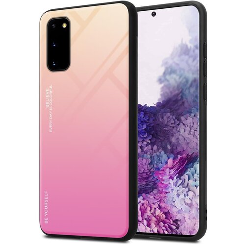 Cadorabo Ohišje, združljiv s Samsungom v rumeni - roza - dvobarvni zaščitni pokrov iz silikona TPU in hrbta iz kaljenega stekla, (20569440) Cene