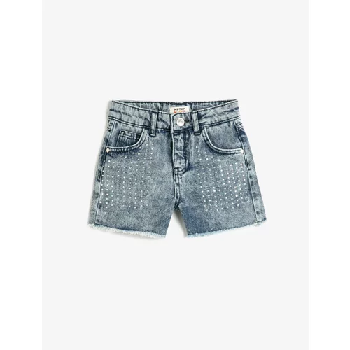 Koton Denim Shorts with Embroidered Beads, Pockets, Cotton and Adjustable Elastic Waist.