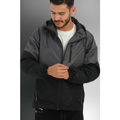 D1fference Men&amp;#039;s Anthracite -Black Two Color Inner Lined Water And Windproof Hooded Pocket Sports Raincoat Slike