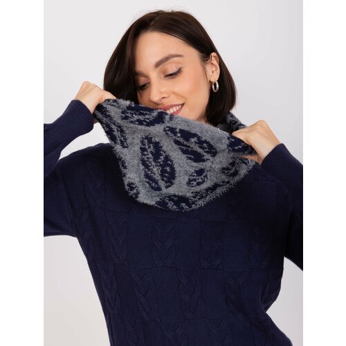 Fashion Hunters Grey and navy blue women's scarf with patterns Slike