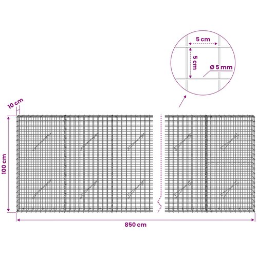  Gabion s 5 mm žicom i mrežom 5x5 cm 850x10x100 cm Slike
