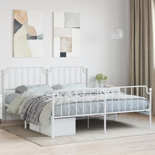 vidaXL Kovinski posteljni okvir z vzglavjem in vznožjem bel 160x200 cm