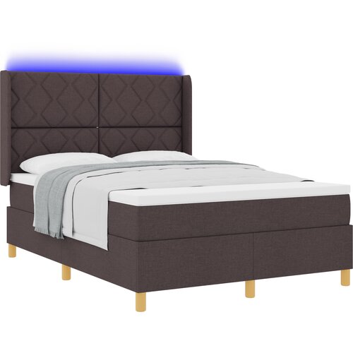 vidaXL Box Spring postelja z vzmetnico in LED temno rjava 140x190 cm tkanina, (22049062) Cene