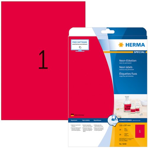 Herma Samolepilne etikete 5048, (210 x 297 mm), 20/1, neon rdeče Slike