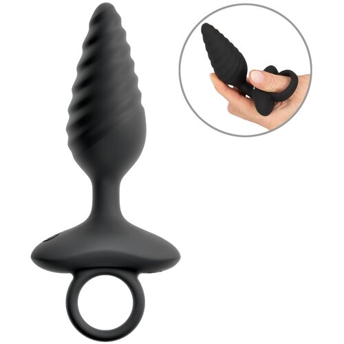 Anos Flexible Butt Plug Twisted Design with Vibrations Black Slike