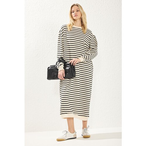 Trendyol Ecru Striped Knit Dress Cene