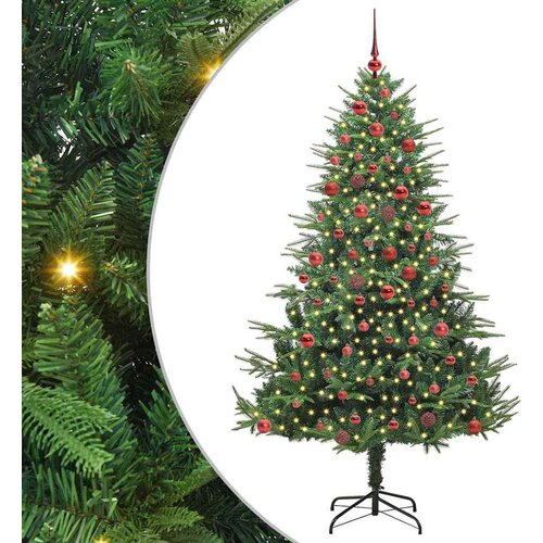 VidaXL Umjetna predsvetljena božićna jelka s kompletom kroglica Zelena Slike