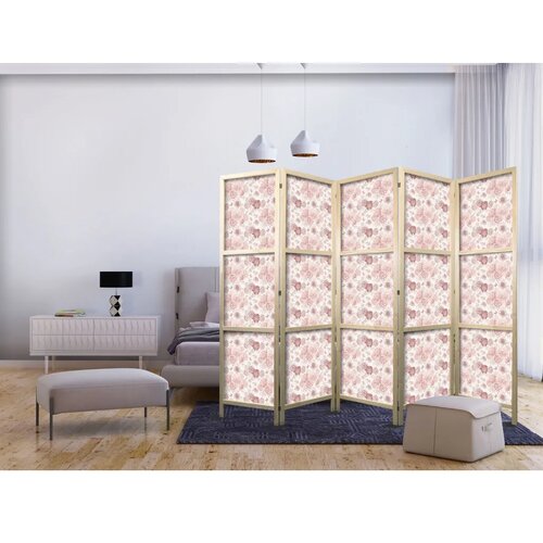 Japanski paravan - Pink Blossoming - Flowers in Warm Colors on a White Background 225x172 Cene