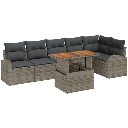 VidaXL 7-dijelni vrtni sofa set s jastučićima siva poli ratan, 2-sjedna vrtna sofa s pohranom i jastučićima siva poli ratan Slike