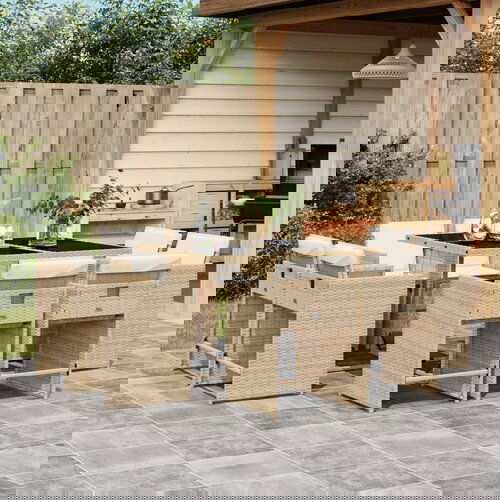 The Living Store Vrtna jedilna garnitura 9-delna z blazinami bež poli ratan - Vrtna Jedilna Garnitura, (21671913) Cene