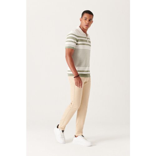Avva Men's Beige Dobby Flexible 5-Pocket Slim Fit Slim Fit Canvas Trousers Cene