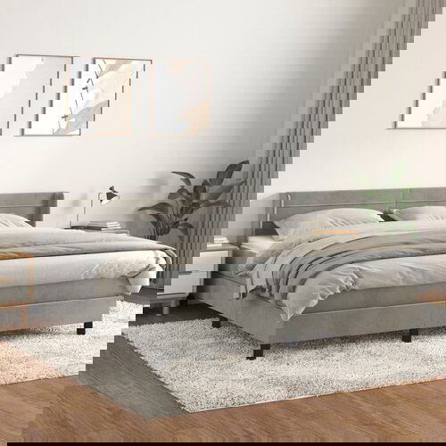 The Living Store Box spring postelja z vzmetnico svetlo siva 160x200 cm žamet - Box Spring Postelja, (21492618) Slike