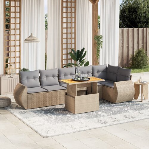 vidaXL 7-dijelni set vrtnih sofa od poliratana s jastucima bež Cijene