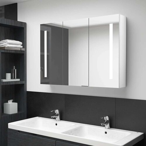  LED kupaonski ormarić s ogledalom 89 x 14 x 62 cm sjajni bijeli Cijene
