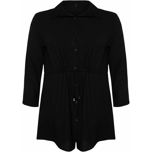 Trendyol Curve Black Plus Size Foldable Woven Shirt with Gathered Waist Slike