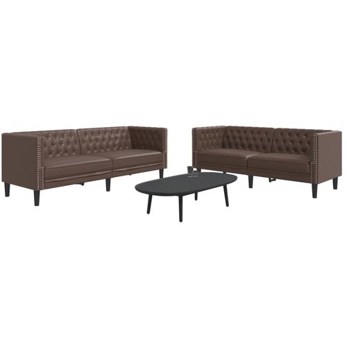  Chesterfield garnitura od 2 dijela, smeđa, umjetna koža Slike