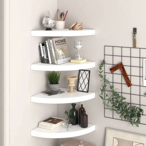 vidaXL 323909 Floating Corner Shelves 4 pcs High Gloss White 35x35x3,8 cm MDF Cene