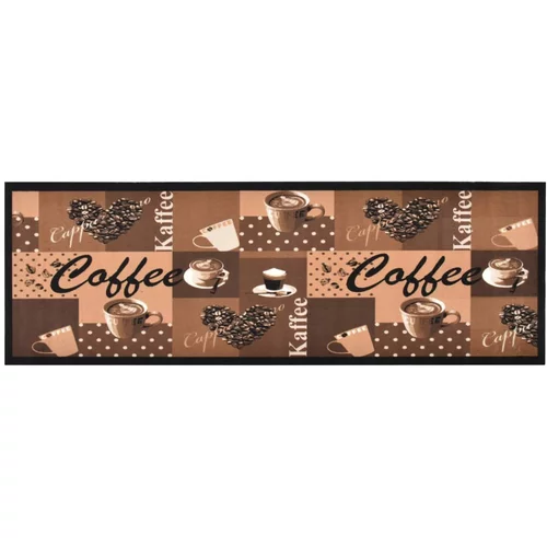 vidaXL Kuhinjski tepih s uzorkom kave perivi smeđi 60 x 180 cm