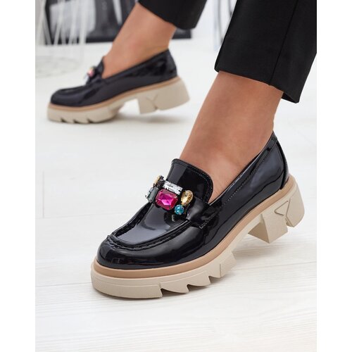 Resti Lacquered black moccasins with colored stones Sarix - Footwear Cene