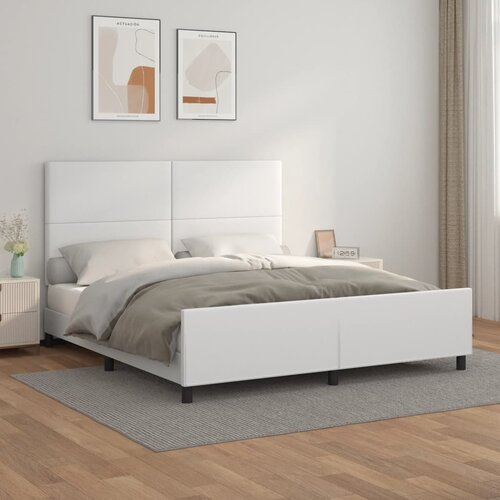 The Living Store Posteljni okvir z vzglavjem bel 180x200 cm umetno usnje - Posteljni Okvir Z Vzglavjem, (21438735) Slike