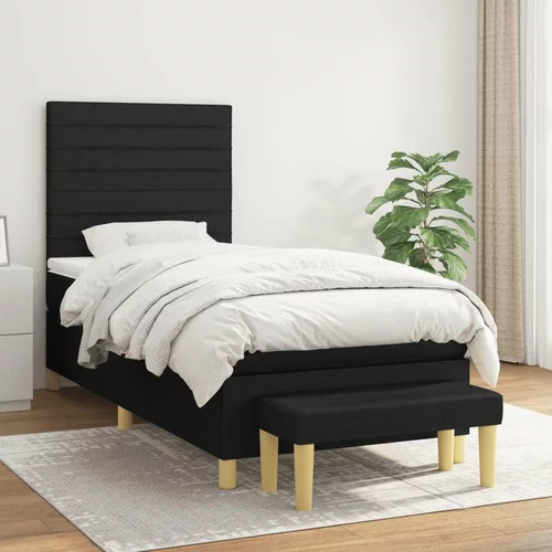  Krevet s oprugama i madracem crni 100 x 200 cm od tkanine
