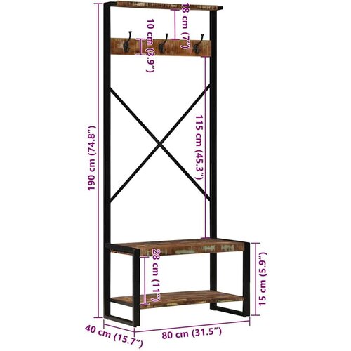 VidaXL Stalak za odjeću Vi&amp;scaron;ebojni 80x40x190 cm puno drvo obrađeno Slike