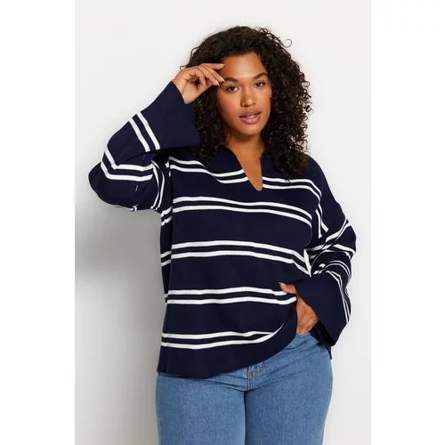 Trendyol Curve Navy Striped Knitwear Sweater