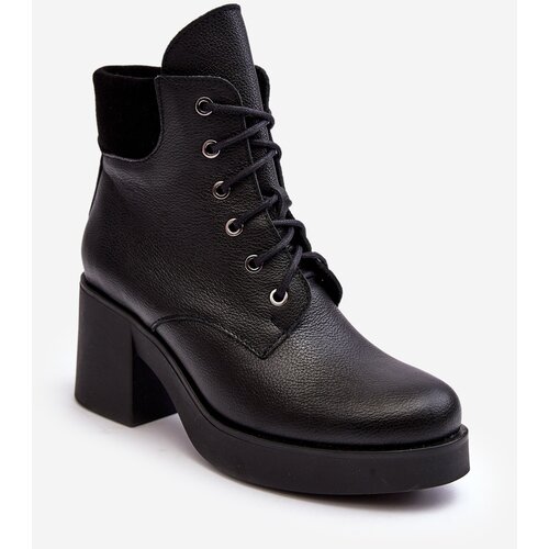 Kesi Women's High Heeled Leather Ankle Boots Black Lemar Leocera Slike